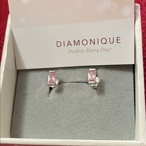 Diamonique Pink and Silver Stud Earrings